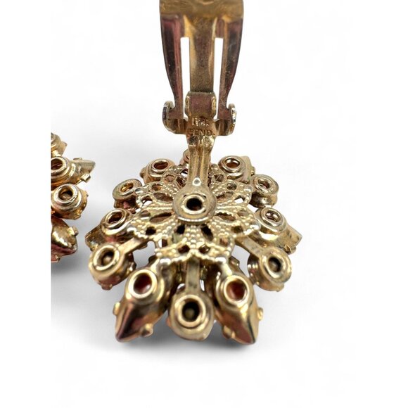 Vintage Flower Brooch Clip On Earrings Set Pink Crystal Faux Pearls - Picture 15 of 15